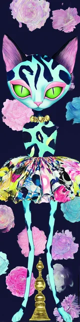 Cat bookmarks featuring a blue cat wearing a floral skirt